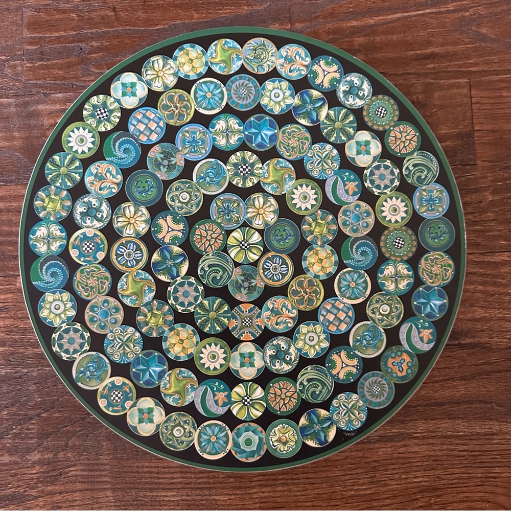 8 McKenzie Childs Round Mosaic Placemats - Green & Teal Floral Pattern